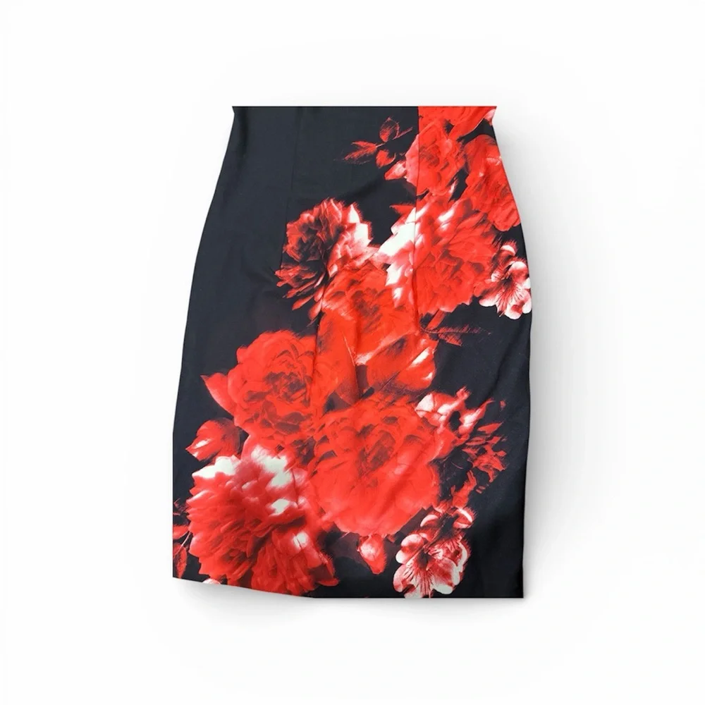 Donna Karan Black Dress with Red Floral Design - SIZE 2 - NWOT - Picture 5 of 8